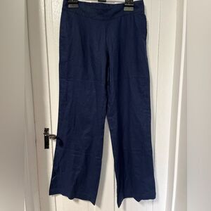 NWT HIHO Flat Front Night Sky Blue Wide Leg Linen Pants size small